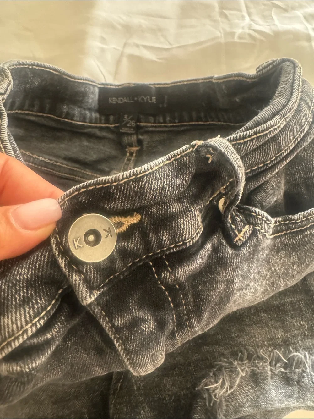 Kendall & Kylie Washed Black Frayed Denim Shorts